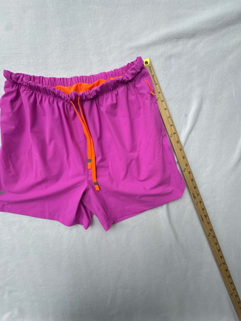 Fabletics Lined Athletic Running Shorts in Purple with Neon Orange Drawstring - Picture 4 of 6